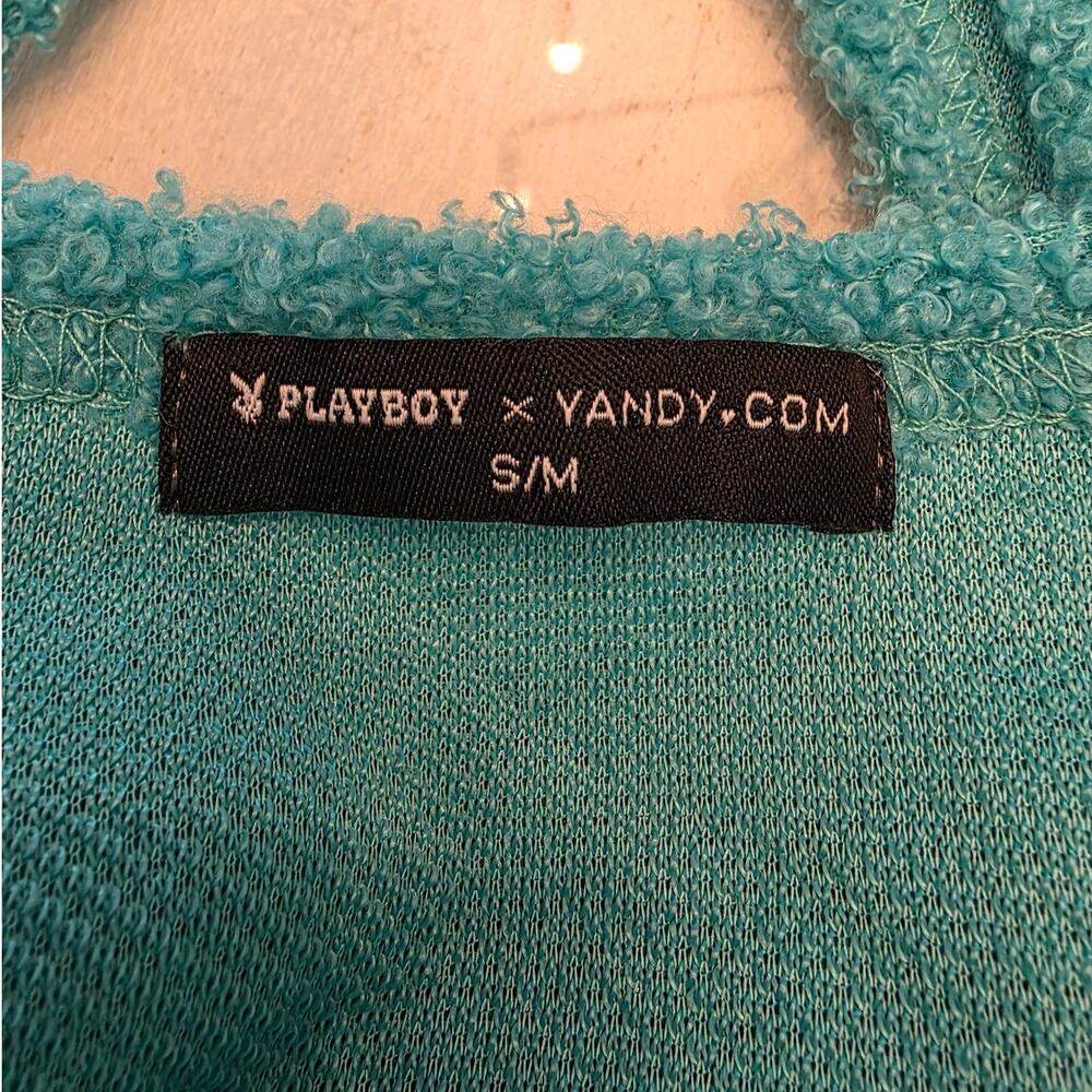 PlayBoy x Yandy Turquoise Fuzzy Top And Bottoms Size S/M - Picture 4 of 4